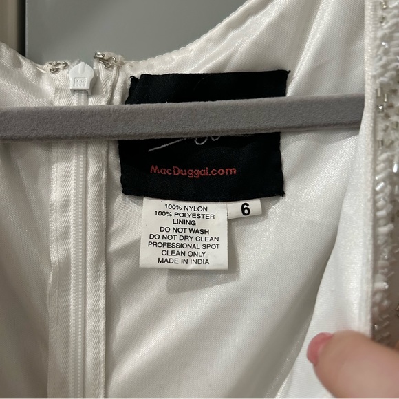 New Mac Duggal White Leaf Embroidered Beaded Gown - Picture 4 of 9